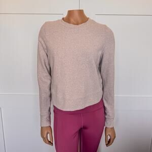 Lorna Jane Throw Over Active Cropped Long Sleeve Top in Off White Marl - Small